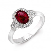 Uneek Oval Ruby and Trapezoid Diamond Three-Stone Ring - LVS991OVRU