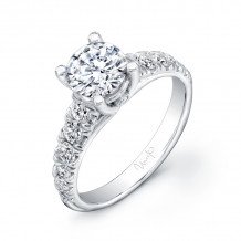 Uneek Round Diamond Non-Halo Engagement Ring with Graduated Melee Diamonds U-Pave Set on Upper Shank - USM012-6.5RD