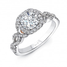 Uneek Onda Round Diamond Engagement Ring with Cushion Halo, Pave Double Crisscross Upper Shank and Under-the-Head Filigree - A109CUWR-6.5RD