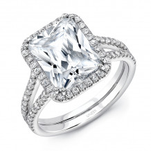 Uneek 4-Carat Emerald-Cut Fancy Light Yellow Diamond Halo Engagement Ring with Split Upper Shank - LVS868