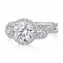 Uneek Three-Stone Round Diamond Engagement Ring with Round Center Halo and Pave Double Shank - LVS922-6.5RD