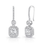 Uneek Emerald-Cut Diamond Drop Earrings with Bezel-Set Round Diamonds - LVE306 photo