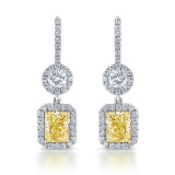Uneek Radiant Fancy Yellow Diamond Dangle Earrings with Accent Round Diamonds - LVE928RADFY photo