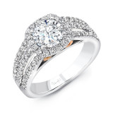 Uneek Luminare Round-Diamond-on-Cushion-Halo Engagement Ring with Triple Split Shank and Scroll Filigree - A110CU-6.5RD photo