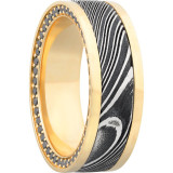 Lashbrook Black White & Yellow 18k Gold 8mm Men's Wedding Band - 18KY8F15_WOODGRAINSIDEETERNITYBLKDIA.01BEAD+ACID_POLISH photo2