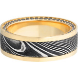 Lashbrook Black White & Yellow 18k Gold 8mm Men's Wedding Band - 18KY8F15_WOODGRAINSIDEETERNITYBLKDIA.01BEAD+ACID_POLISH photo3