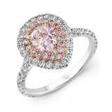 Uneek Pear-Shaped Pink Diamond Engagement Ring with Pink Diamond Inner Halo and White Diamond Outer Halo - LVS943-7X5PS photo