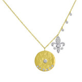 Meira T Yellow Gold Diamond Coin Fleur de Lis Necklace photo