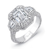 Uneek Deco-Inspired Diamonds-All-Around Emerald-Center Three-Stone Engagement Ring - LVS441 photo