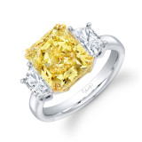 Uneek Three-Stone Engagement Ring with Radiant-Cut Fancy Yellow Diamond Center - LVS811 photo