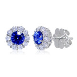 Uneek Round Blue Sapphire Stud Earrings with Scalloped Diamond Halos - LVEMT2077S photo