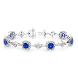 Uneek Cushion-Cut Sapphire Bracelet with Channel-Set Diamonds in Milgrain-Trimmed Rhomboid Links - LBR193CU photo