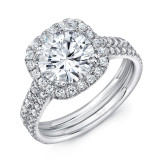 Uneek 5-Carat Cushion-Cut Diamond Halo Engagement Ring with Pave Double Shank - LVS963 photo