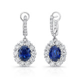 Uneek Oval Blue Sapphire Dangle Earrings with Scallop-Illusion Diamond Halos - LVE1015OVBS photo