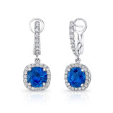 Uneek Round Blue Sapphire Drop Earrings with Cushion-Shaped Diamond Halos - LVE318CU-RDBS photo