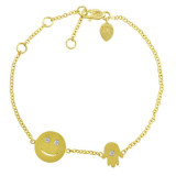 Meira T 14k Yellow Gold Happy Face and Hamsa Bracelet photo