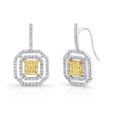 Uneek Radiant Cut Yellow Diamond Drop Earrings with Geometric Floating Halos - LVE256 photo