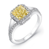 Uneek Cushion-Cut Fancy Yellow Diamond Engagement Ring with Milgrain-Trimmed Diamonds-All-Around Halo and Split Upper Shank - LVS826 photo