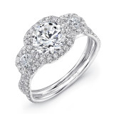 Uneek Three-Stone Round Diamond Engagement Ring with Cushion-Shaped Halos and Pave Double Shank - LVS921-6.5RD photo