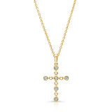 Uneek Petite Cross Pendant with 6 Round Diamonds and Bead Accents - LVNWC826Y photo