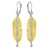 Meira T 14k Yellow Gold Diamond Long Leaf Earrings photo