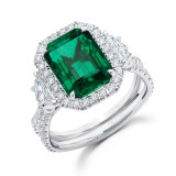 Uneek Three-Stone Ring with Emerald-Cut Green Emerald Center and Pave Silhouette Shank - LVS983GEM photo
