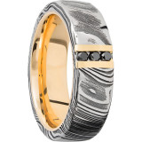 Lashbrook Black White & Yellow Damascus Steel Diamond 7mm Men's Wedding Band - 14KYSLEEVED7D14VERTWOODGRAIN_14KYBLKDIA3X.03CH+ACID_POLISH photo2