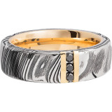 Lashbrook Black White & Yellow Damascus Steel Diamond 7mm Men's Wedding Band - 14KYSLEEVED7D14VERTWOODGRAIN_14KYBLKDIA3X.03CH+ACID_POLISH photo3