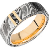 Lashbrook Black White & Yellow Damascus Steel Diamond 7mm Men's Wedding Band - 14KYSLEEVED7D14VERTWOODGRAIN_14KYBLKDIA3X.03CH+ACID_POLISH photo