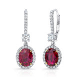 Uneek Oval Ruby Dangle Earrings with Round Diamond Accents - LVE930OVRU photo