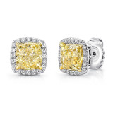 Uneek Cushion Yellow Diamond Halo Stud Earrings - LVE321 photo