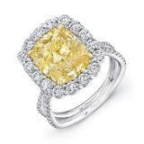 Uneek 5-Carat Cushion-Cut Yellow Diamond Engagement Ring with Scalloped Halo and Silhouette Double Shank - LVS966 photo
