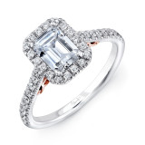 Uneek Fiorire Emerald-Cut Diamond Halo Engagement Ring with Pave Shank - A101WR-7.5X5.5EM photo