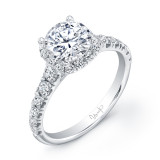Uneek Round Diamond Halo Engagement Ring with Graduated Melee Diamonds U-Pave Set on Upper Shank - USM010RD-6.5RD photo