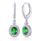 Uneek Oval Emerald Dangle Earrings with Pave Diamond Halos - LVEMT1955E photo
