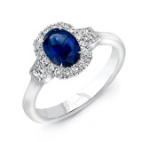 Uneek Oval Blue Sapphire and Trapezoid Diamond Three-Stone Ring - LVS991OVBS photo
