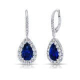 Uneek Pear-Shaped Blue Sapphire Dangle Earrings with Pave Diamond Halos - LVE936BSPS photo