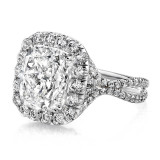 Uneek 6-Carat Cushion-Cut Diamond Halo Engagement Ring with Pave Silhouette Double Shank - LVS957 photo