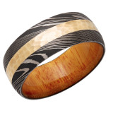 Lashbrook White & Yellow Damascus Steel Hardwood 9mm Men's Wedding Band - HWSLEEVED9D13_14KY+OSAGEORANGE+HAMMER_ACID photo