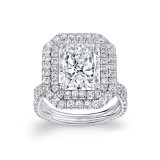 Uneek 4-Carat Radiant-Cut Diamond Engagement Ring with Dreamy Double Halo and Pave Silhouette Double Shank - LVS954 photo