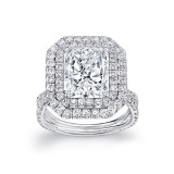 Uneek 4-Carat Radiant-Cut Diamond Engagement Ring with Dreamy Double Halo and Pave Silhouette Double Shank - LVS954 photo