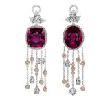 Uneek HeartStrings Earrings with Asymmetrical Oval-Cushion Rhodolite Garnet and Diamond - LVE942 photo