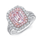 Uneek Emerald Cut Light Pink Diamond Engagement Ring VS2 GIA Certified with Pink Purple Diamonds and Round White Diamonds Side Stones - LVS3168EMDD photo
