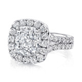 Uneek 3-Carat Cushion-Cut Diamond Halo Ring with French Pave Halo and Double Shank - LVS953 photo