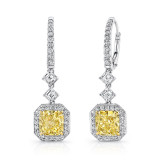 Uneek Radiant-Cut Fancy Light Yellow Dangle Earrings with Tilted Asscher-Cut Accent White Diamonds - LVE679 photo