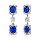 Uneek Cushion-Cut Blue Sapphire Earrings with Radiant Diamond Accents - LVE689CU photo