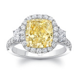 Uneek Contemporary Cushion-Cut Yellow Diamond Center Three-Stone Engagement Ring - LVS1008CUFY photo