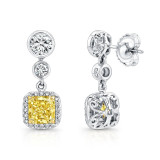 Uneek Radiant-Cut Yellow Diamond Halo Dangle Earrings - LVE304 photo