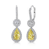 Uneek Pear-Shaped Fancy Yellow Diamond Dangle Earrings with Accent Round Diamonds - LVE928PSFY photo