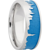 Lashbrook Cobalt Chrome 8mm Men's Wedding Band - CC8F_LCVNEWYORKSKYLINE+SATIN+SEABLUEOUT photo2